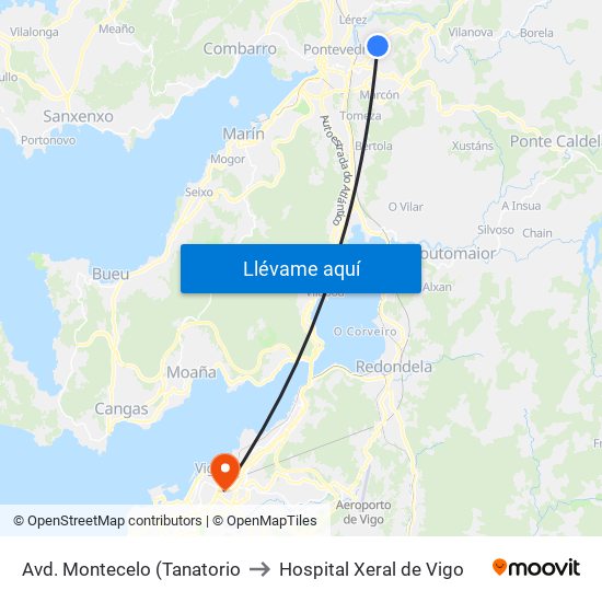 Avd. Montecelo (Tanatorio to Hospital Xeral de Vigo map