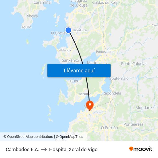 Cambados E.A. to Hospital Xeral de Vigo map