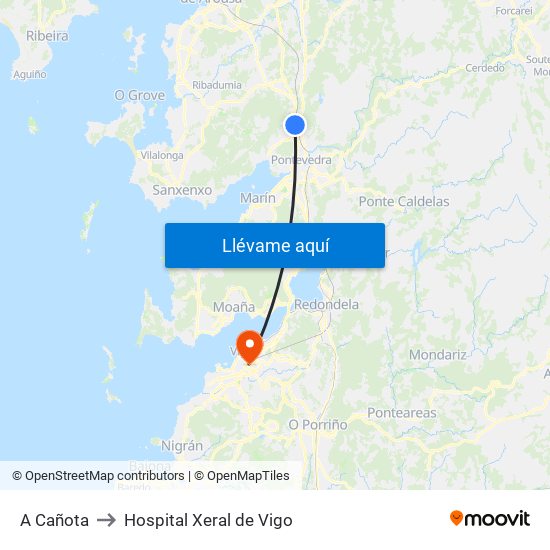 A Cañota to Hospital Xeral de Vigo map