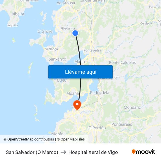 San Salvador (O Marco) to Hospital Xeral de Vigo map