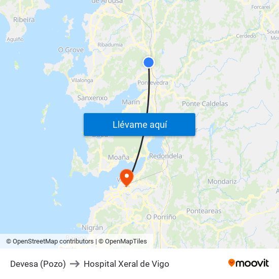 Devesa (Pozo) to Hospital Xeral de Vigo map