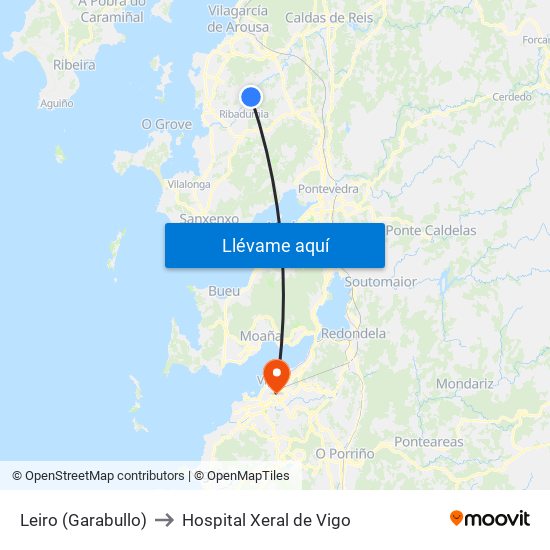 Leiro (Garabullo) to Hospital Xeral de Vigo map