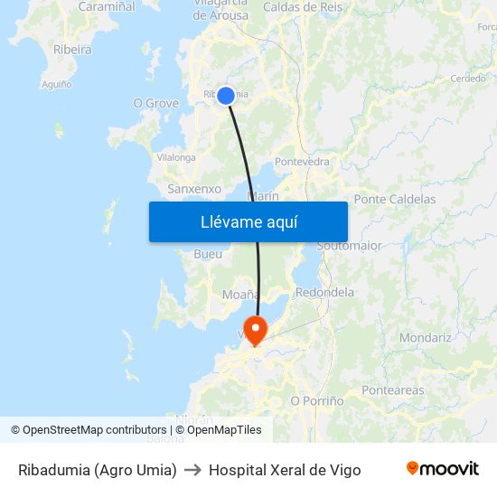 Ribadumia (Agro Umia) to Hospital Xeral de Vigo map