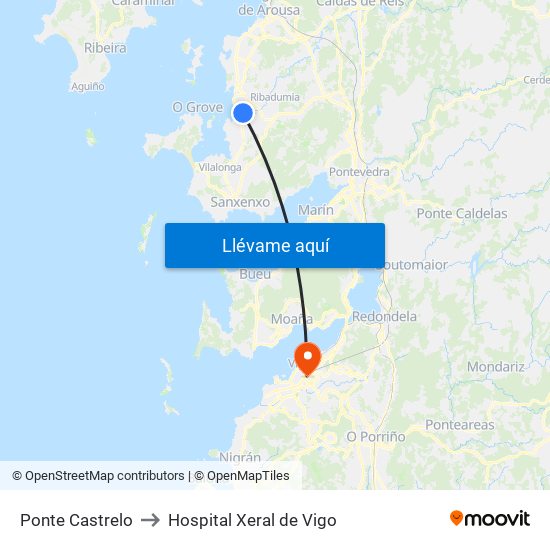 Ponte Castrelo to Hospital Xeral de Vigo map