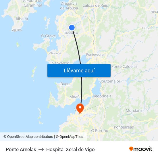 Ponte Arnelas to Hospital Xeral de Vigo map