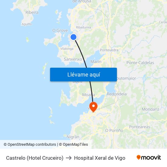 Castrelo (Hotel Cruceiro) to Hospital Xeral de Vigo map