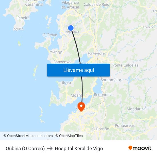 Oubiña (O Correo) to Hospital Xeral de Vigo map