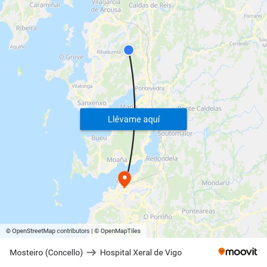 Mosteiro (Concello) to Hospital Xeral de Vigo map