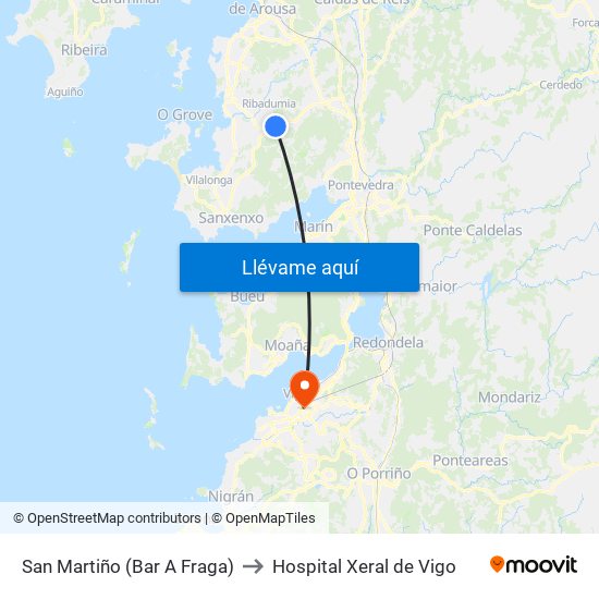 San Martiño (Bar A Fraga) to Hospital Xeral de Vigo map