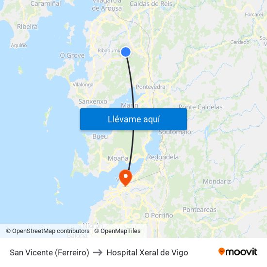 San Vicente (Ferreiro) to Hospital Xeral de Vigo map