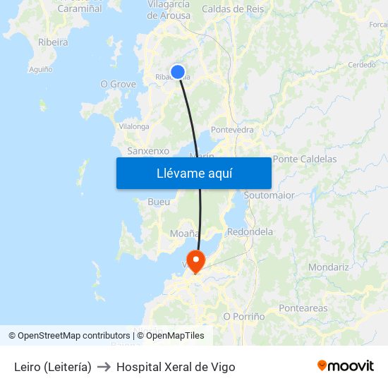 Leiro (Leitería) to Hospital Xeral de Vigo map