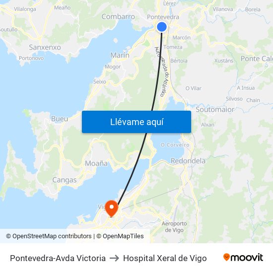 Pontevedra-Avda Victoria to Hospital Xeral de Vigo map