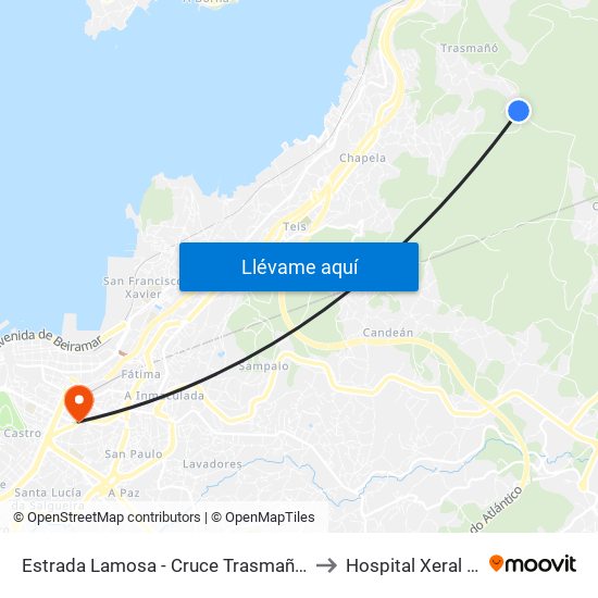 Estrada Lamosa - Cruce Trasmañó (Redondela) to Hospital Xeral de Vigo map