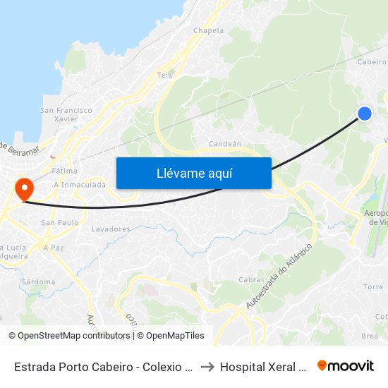 Estrada Porto Cabeiro - Colexio (Redondela) to Hospital Xeral de Vigo map