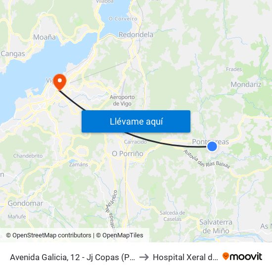 Avenida Galicia, 12 - Jj Copas (Ponteareas) to Hospital Xeral de Vigo map