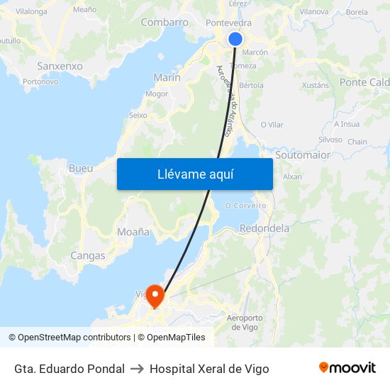 Gta. Eduardo Pondal to Hospital Xeral de Vigo map