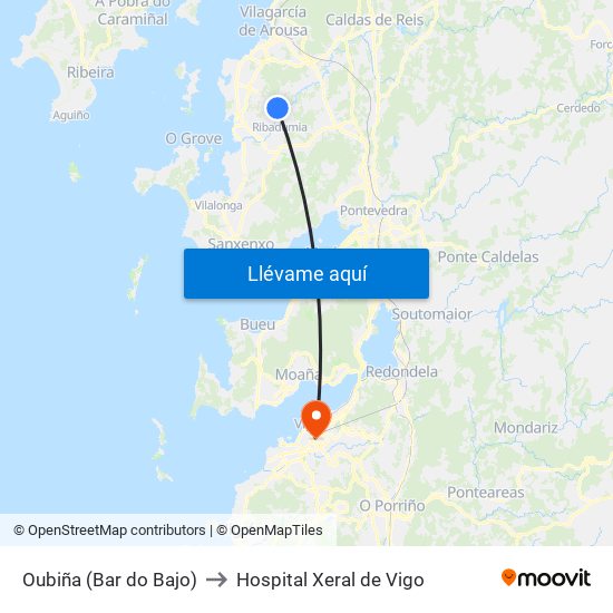 Oubiña (Bar do Bajo) to Hospital Xeral de Vigo map