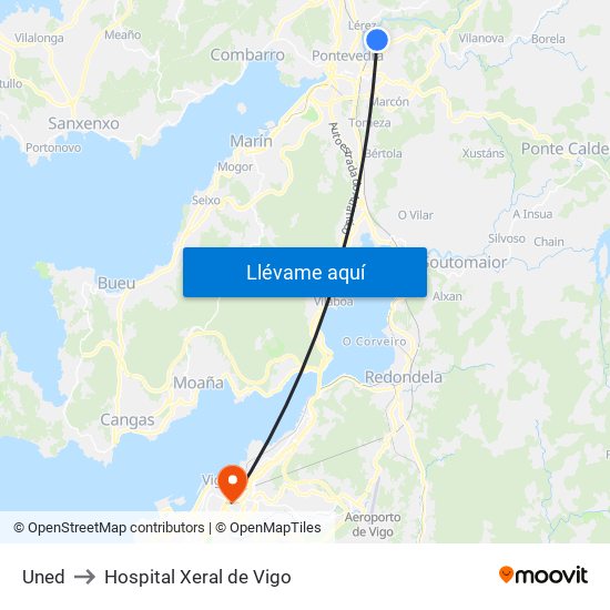 Uned to Hospital Xeral de Vigo map