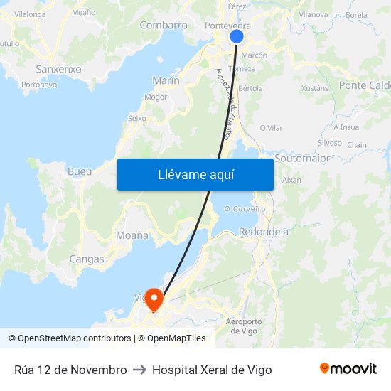 Rúa 12 de Novembro to Hospital Xeral de Vigo map
