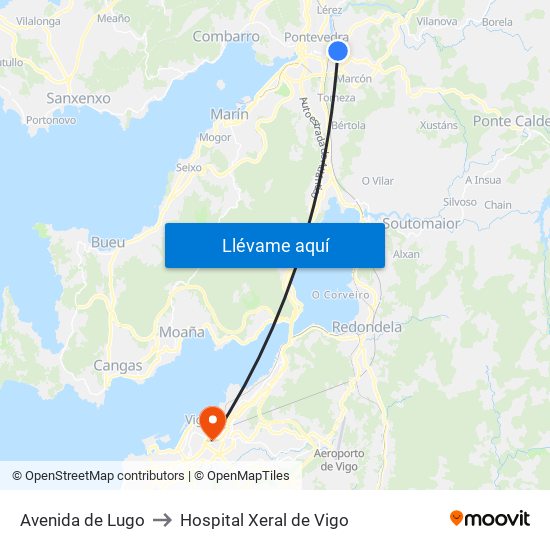 Avenida de Lugo to Hospital Xeral de Vigo map