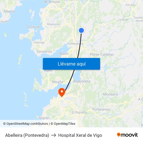 Abelleira (Pontevedra) to Hospital Xeral de Vigo map