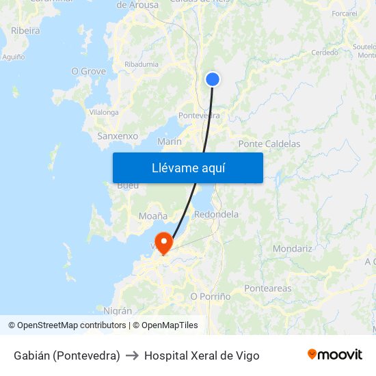 Gabián (Pontevedra) to Hospital Xeral de Vigo map