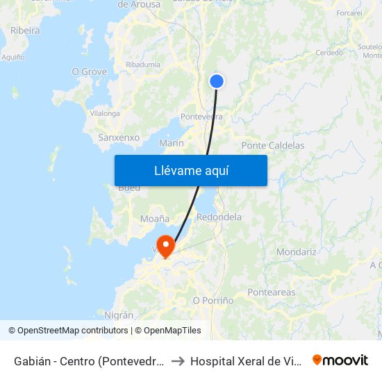 Gabián - Centro (Pontevedra) to Hospital Xeral de Vigo map
