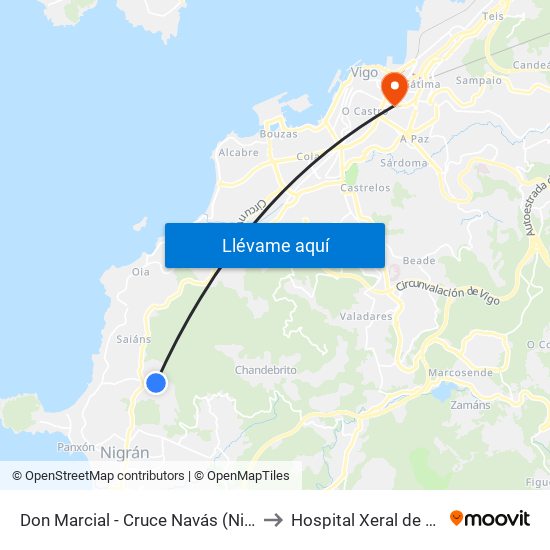 Don Marcial - Cruce Navás (Nigrán) to Hospital Xeral de Vigo map