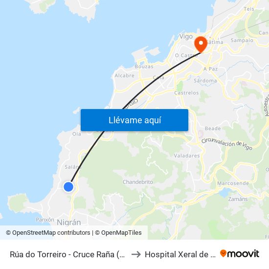 Rúa do Torreiro - Cruce Raña (Nigrán) to Hospital Xeral de Vigo map