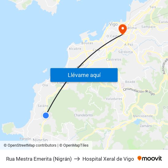 Rua Mestra Emerita (Nigrán) to Hospital Xeral de Vigo map