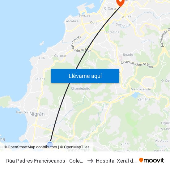 Rúa Padres Franciscanos - Colexio (Nigrán) to Hospital Xeral de Vigo map