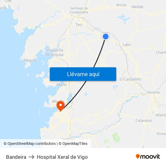 Bandeira to Hospital Xeral de Vigo map