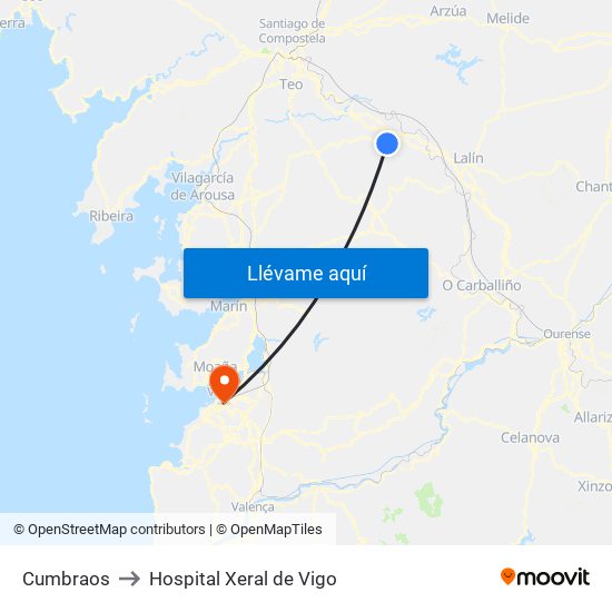 Cumbraos to Hospital Xeral de Vigo map