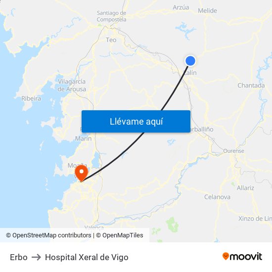 Erbo to Hospital Xeral de Vigo map
