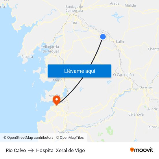 Río Calvo to Hospital Xeral de Vigo map