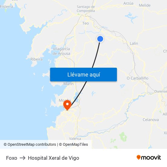 Foxo to Hospital Xeral de Vigo map