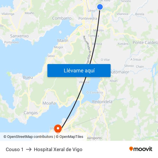 Couso 1 to Hospital Xeral de Vigo map