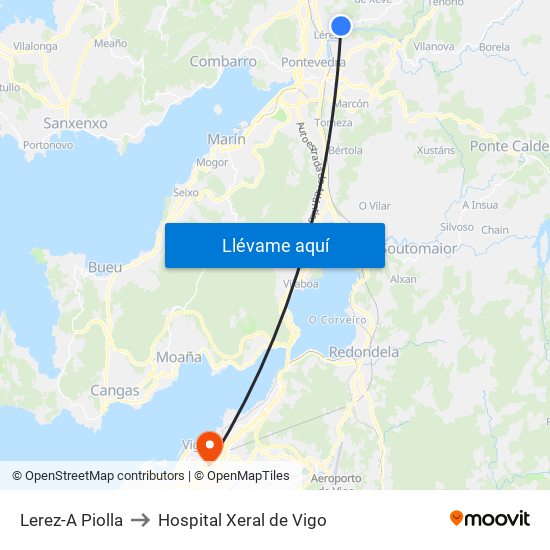 Lerez-A Piolla to Hospital Xeral de Vigo map