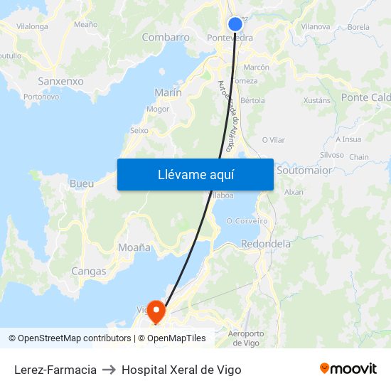 Lerez-Farmacia to Hospital Xeral de Vigo map