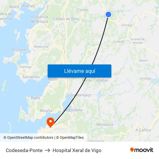 Codeseda-Ponte to Hospital Xeral de Vigo map