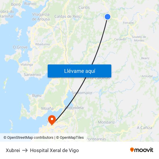 Xubrei to Hospital Xeral de Vigo map