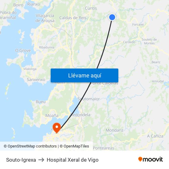 Souto-Igrexa to Hospital Xeral de Vigo map