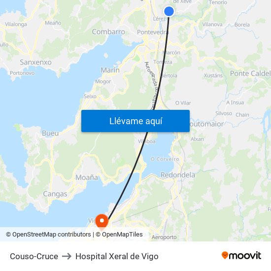 Couso-Cruce to Hospital Xeral de Vigo map