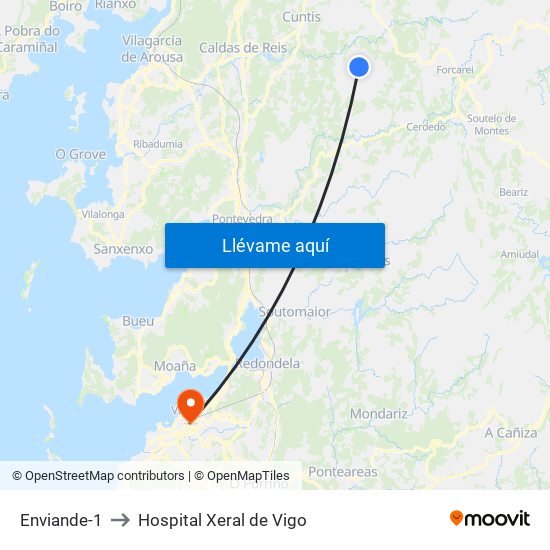 Enviande-1 to Hospital Xeral de Vigo map