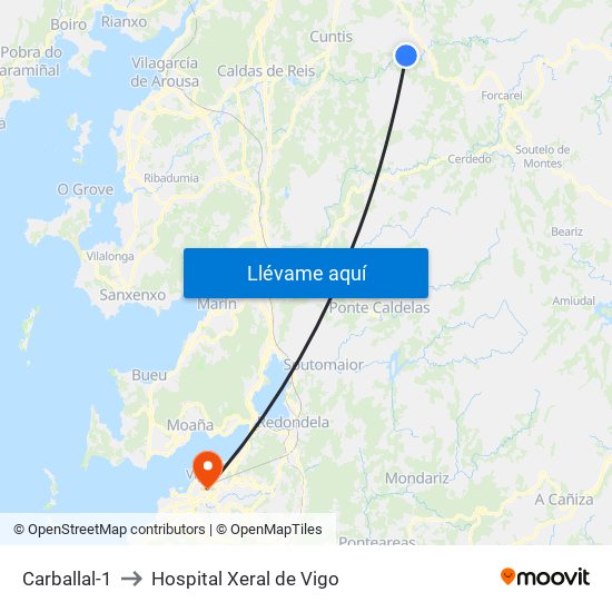Carballal-1 to Hospital Xeral de Vigo map