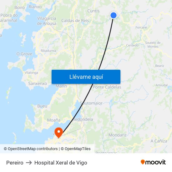 Pereiro to Hospital Xeral de Vigo map