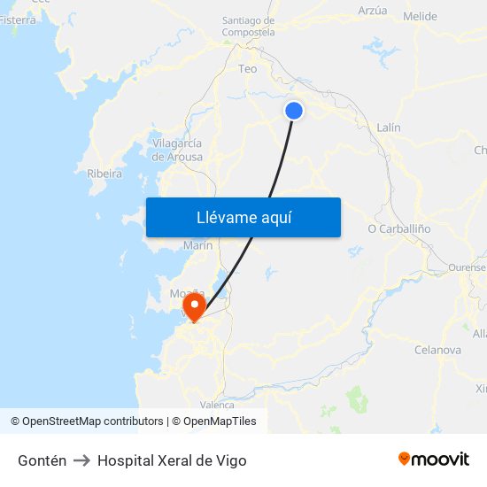 Gontén to Hospital Xeral de Vigo map