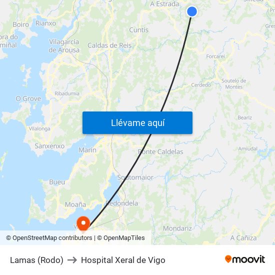 Lamas (Rodo) to Hospital Xeral de Vigo map