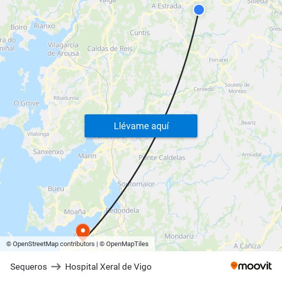 Sequeros to Hospital Xeral de Vigo map