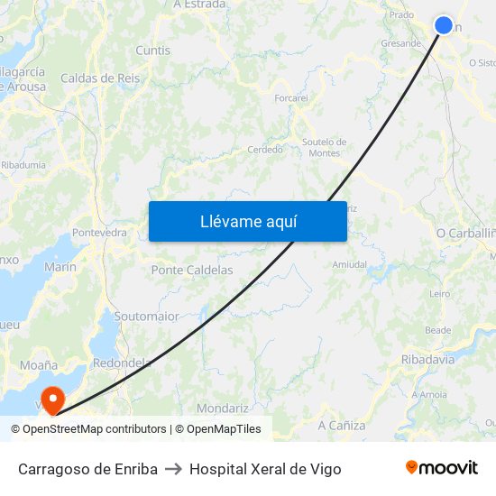Carragoso de Enriba to Hospital Xeral de Vigo map